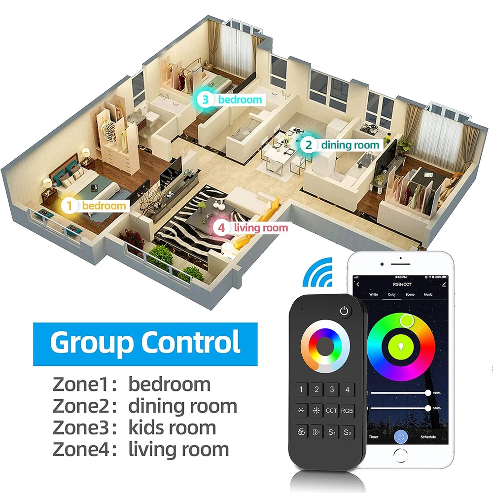 MJJC WT5 Tuya Smart Life Kontroler LED 12V 24V 5 w 1 Kontroler oświetlenia taśm LED RGBCCT Współpracuje z Alice Alexa Echo Google Home