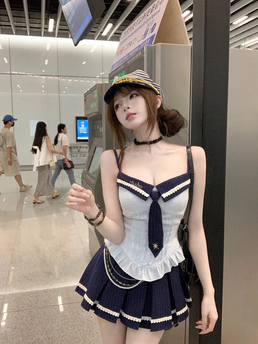 

Rui Rabbit Police Officer Japanese School orm Sle Top And ort Skirt Small Design Faionable Women's Summer Outfit