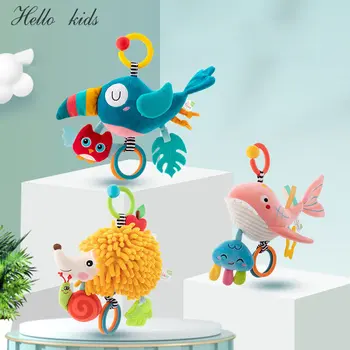 Poussette de lit CPull pour bébé, doux, mobile, jouets pour bébé, développement du cerveau, poignée, mignon, animal en peluche