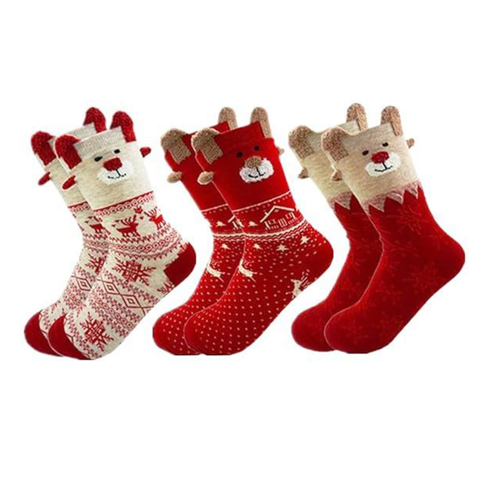 

Комплект рождественских носков для женщин, праздничные хлопковые носки с рисунками Санта-Клауса, оленей и снежинок, праздничная и повседневная одежда