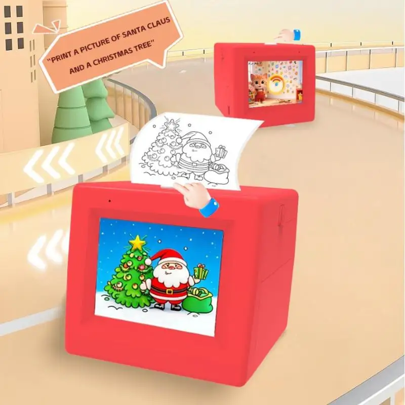 Portable Mini AI Printer for Kids Magic Box HD Voice Control 1080P Screen DIY Photo Printing Birthday Learning Gift