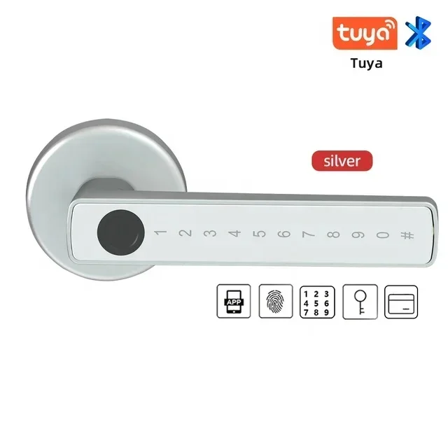 tuya alloy bluetooth password fingerprint ic card rfid key keyless smart door lever handle lock