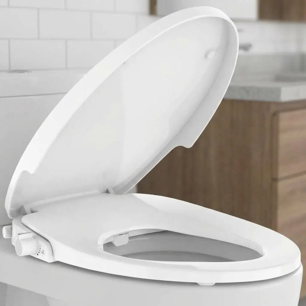 Sedile WC Bidet Allungato con Doppio Ugello Autopulente, Non Elettrico, Pressione e Posizione Spray Regolabili, Coperchio a Chiusura Rallentata