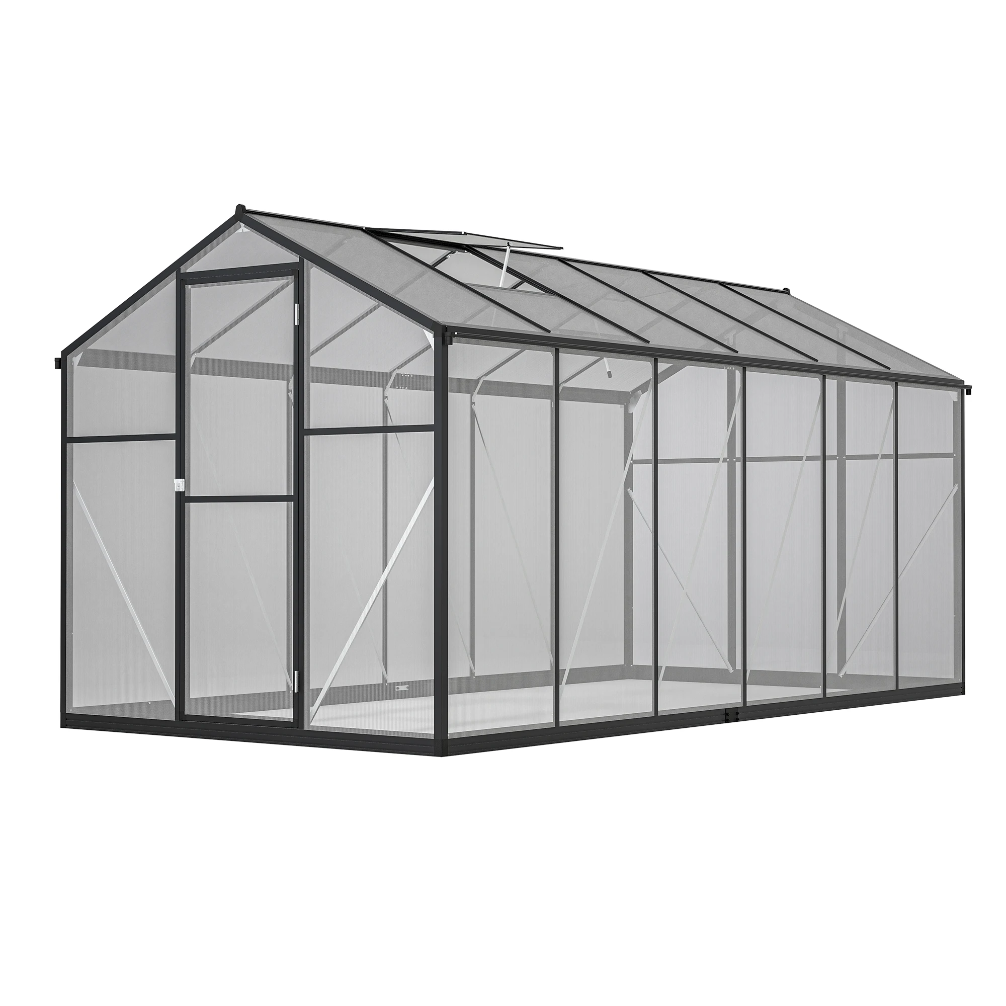 

6x12 FT Large Outdoor Greenhouse, Polycarbonate Greenhouse w/Roof Vent, Aluminum Walk-in Greenhouse for Garden, Backyard, Black