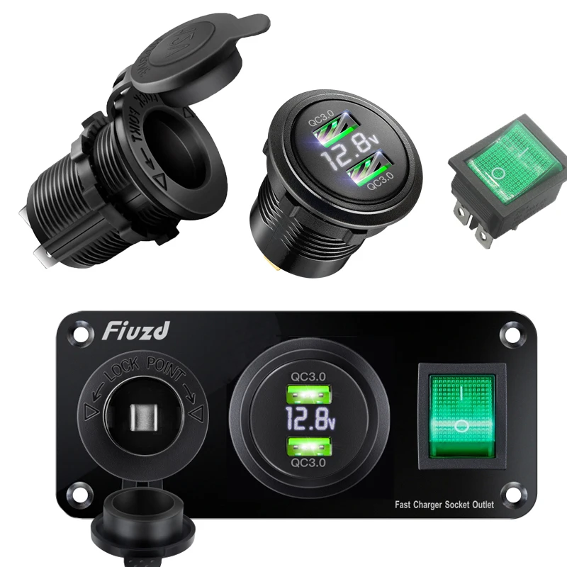 Afbeelding 5: PD QC3.0 Autolader Socket met Voltage Meter Quick Charge 3.0 Socket Stopcontact voor 12 V/24 V motorfiets Vrachtwagen Boot