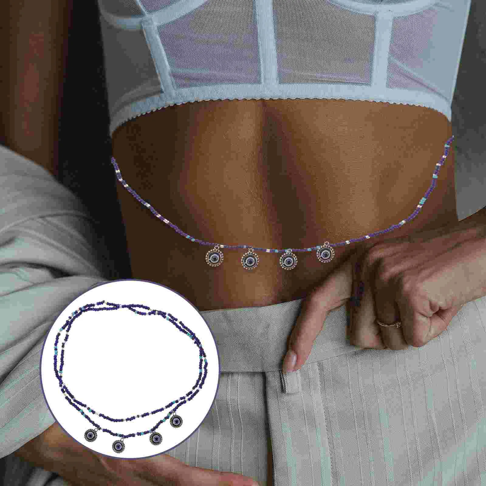 Цепочка на талию с голубыми глазами, бикини, украшения для тела для женщин, цепочки с бусинами на живот