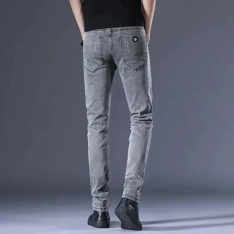 

Trousers with Pockets Elastic Men's Jeans Skinny Man Cowboy Pants Tight Pipe Casual Slim Fit Stretch Original Spring Autumn Kpop