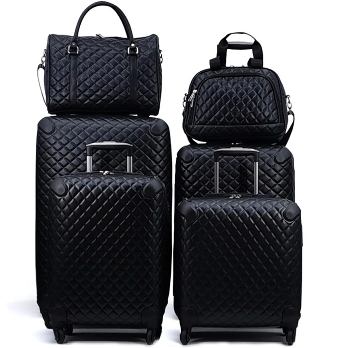 Caso Trolley Business Couro PU, Bolsa de Ombro de Viagem, Mala de Bagagem Feminina, Saco de Armazenamento Plaid, 4 Rodas Bagagem Box Cosmetic