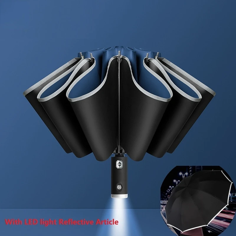 New YOPIN Auto Open Close Light-emitting LED Reverse Umbrella Ten-bones Three-folding Automatic Business Umbrella with Light