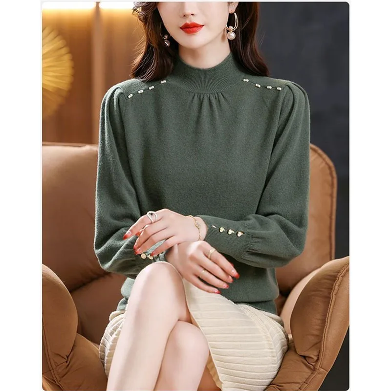 Halb-Hohe Kragen Pullover Mantel Frauen Herbst Winter New2025Strickwaren Jacke Weibliche Mode Pullover Temperament Bodenbildung Shirt Top