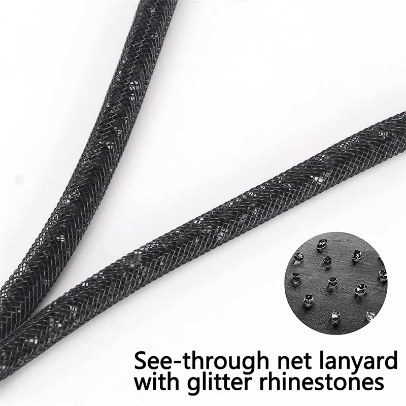 2Pack Rhinestone Retractable Badge Reel Lanyards ID Card Holder Set Bling Crystal Mesh Neck Lanyard Keychain for Students Doctor