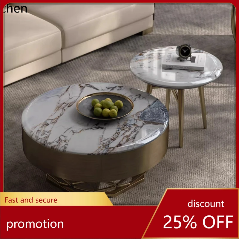 

CZ Light Luxury Natural Marble Round Coffee Table High-End Large and Small Round Coffee Table Set