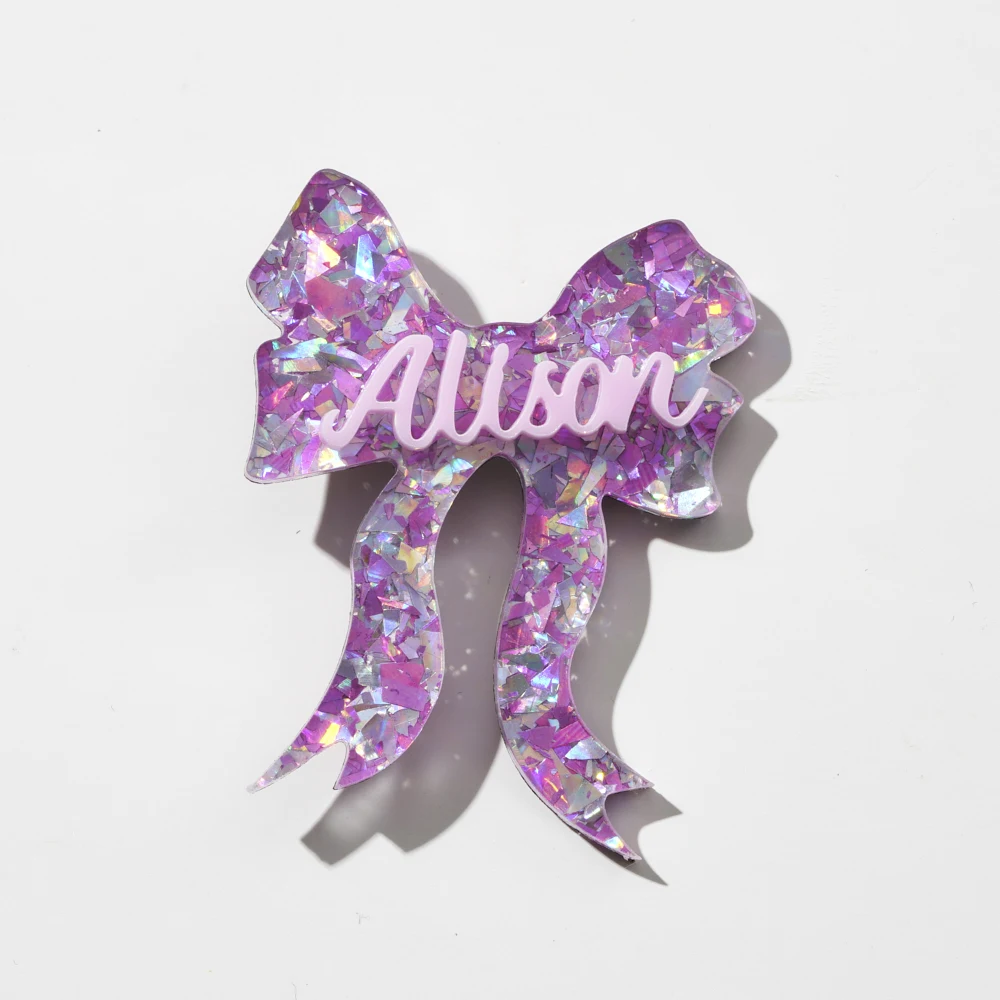 قطعة واحدة من مشبك الشعر PMMA المخصص - ملحق القوس والاسم الشخصي |   هدية فريدة من نوعها لطيفة منقوشة بالليزر للمراهقين للاستخدام اليومي