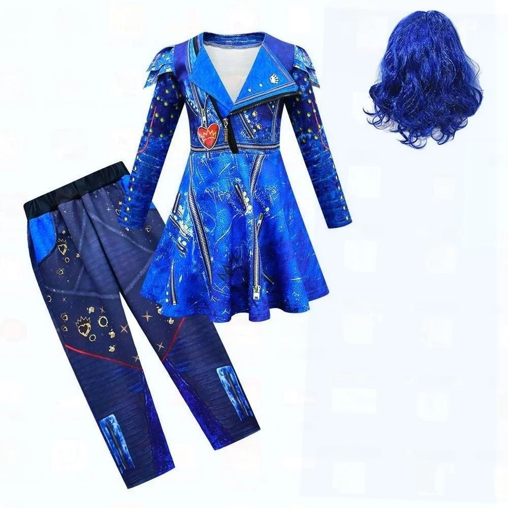 

Костюм для косплея «Потомки» на Хэллоуин, комплект с париком для детей, костюм из четырех предметов, китайский производитель, 2024, осенний выпуск