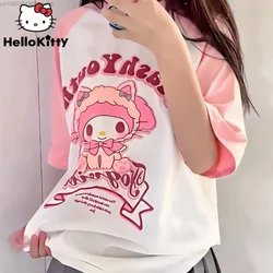 Sanrio My Melody Women Summer T Shirt Yk2 Cute Anime Kuromi 2023 Novelties Tops Female Y2k Kawaii Graphic Tee White Pink Clothes