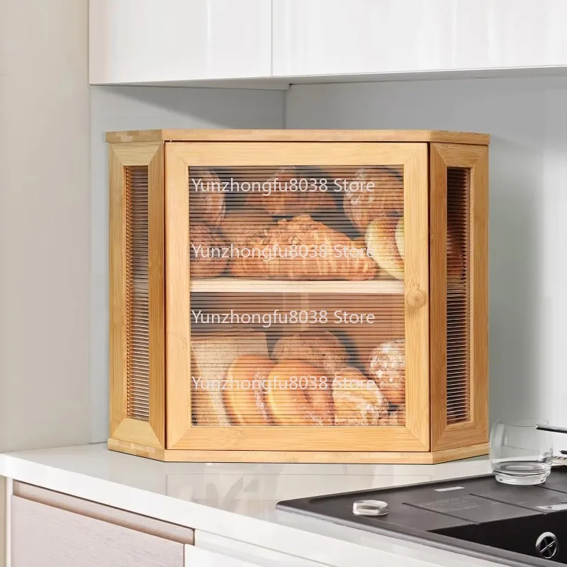 Hot-selling Custom Kitchen Cabinets Bamboo Bread Boxes Rectangular Dining Racks for Kitchen Countertops