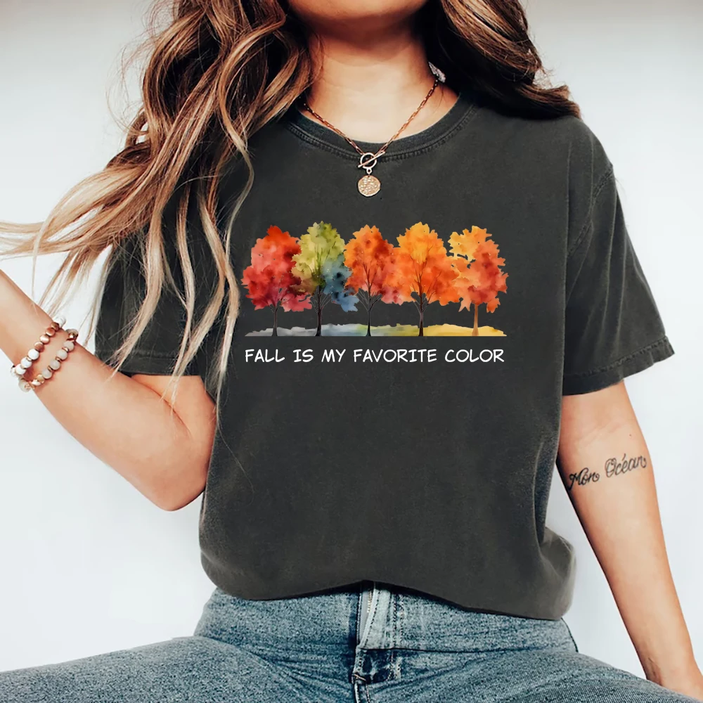 

Fall Tree T-Shirt Autumn Tree Line Tshirt Thanksgiving T Shirt Women Short Sleeve Graphic Tees Casual Fall Autumn Women Clothing