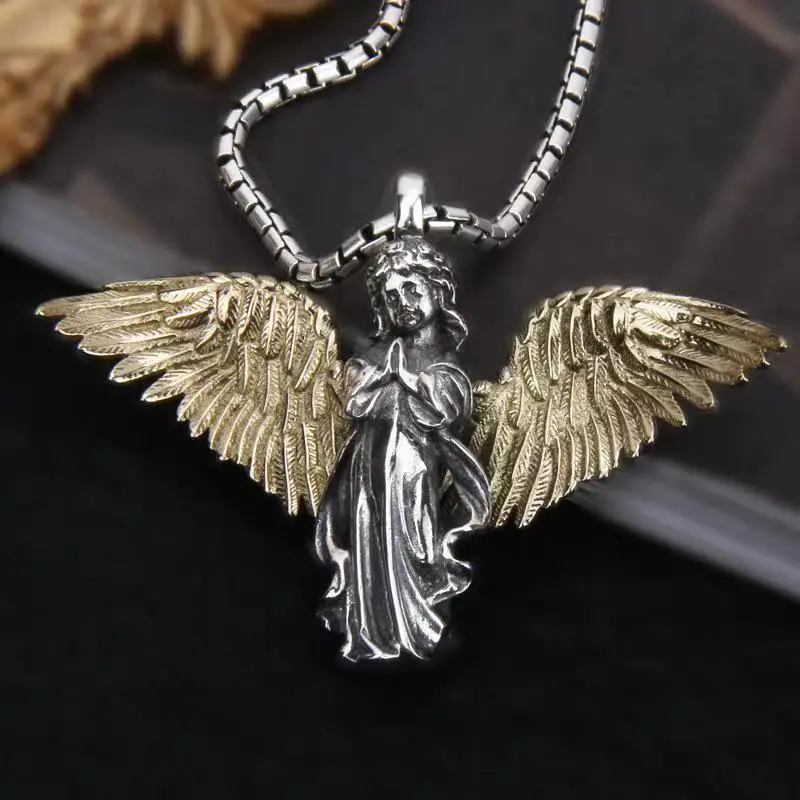 New Vintage Prayer Angel Necklace Men Women Angel Wings Fashion Guardian Jewelry Couple Memorial Gift