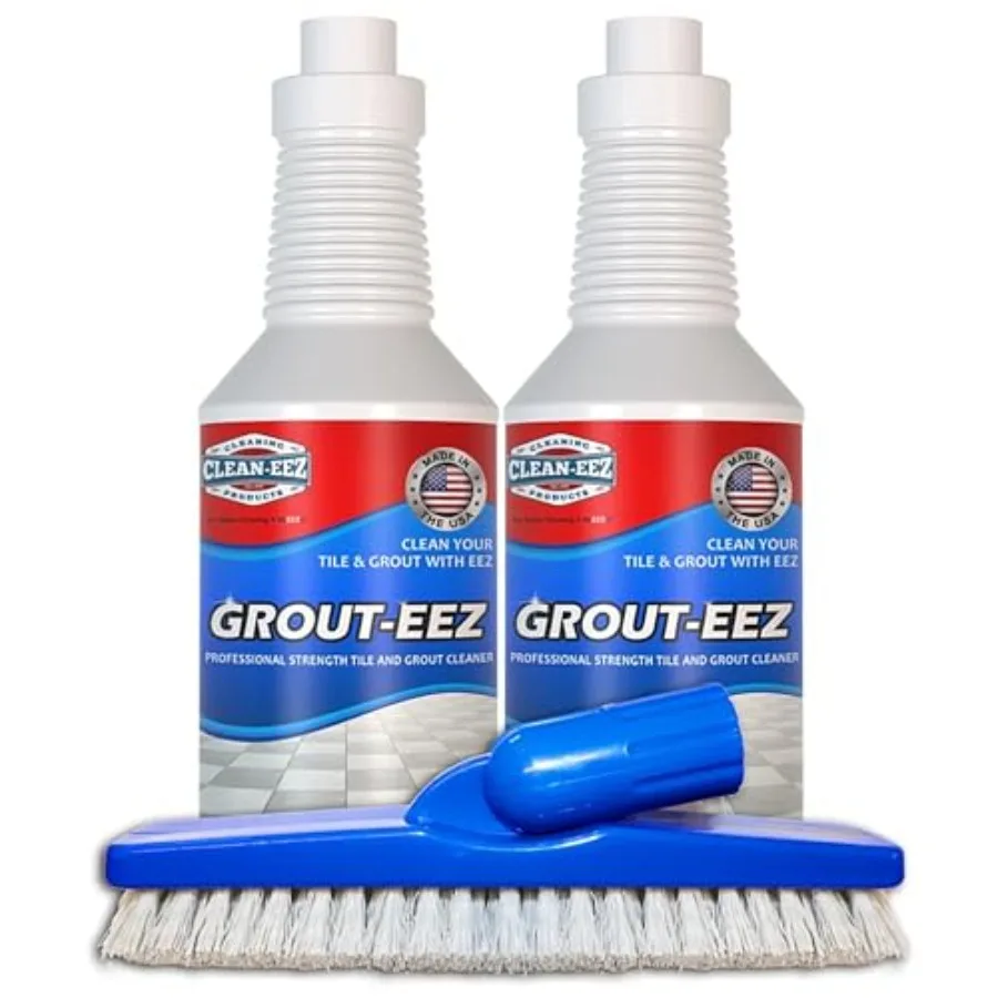 Clean-eez Grout Cleaner 2 Pack with Stand-Up Brush Attachment - Stain Remover Heavy-Duty Scrubber - Bathroom Shower Ceramic Por
