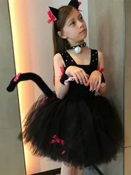 Girls Party Dress Cosplay Cat Girl Role Play Tutu Dresses for Kids Birthday Party Purim Masquerade Performance Dancewear Costume