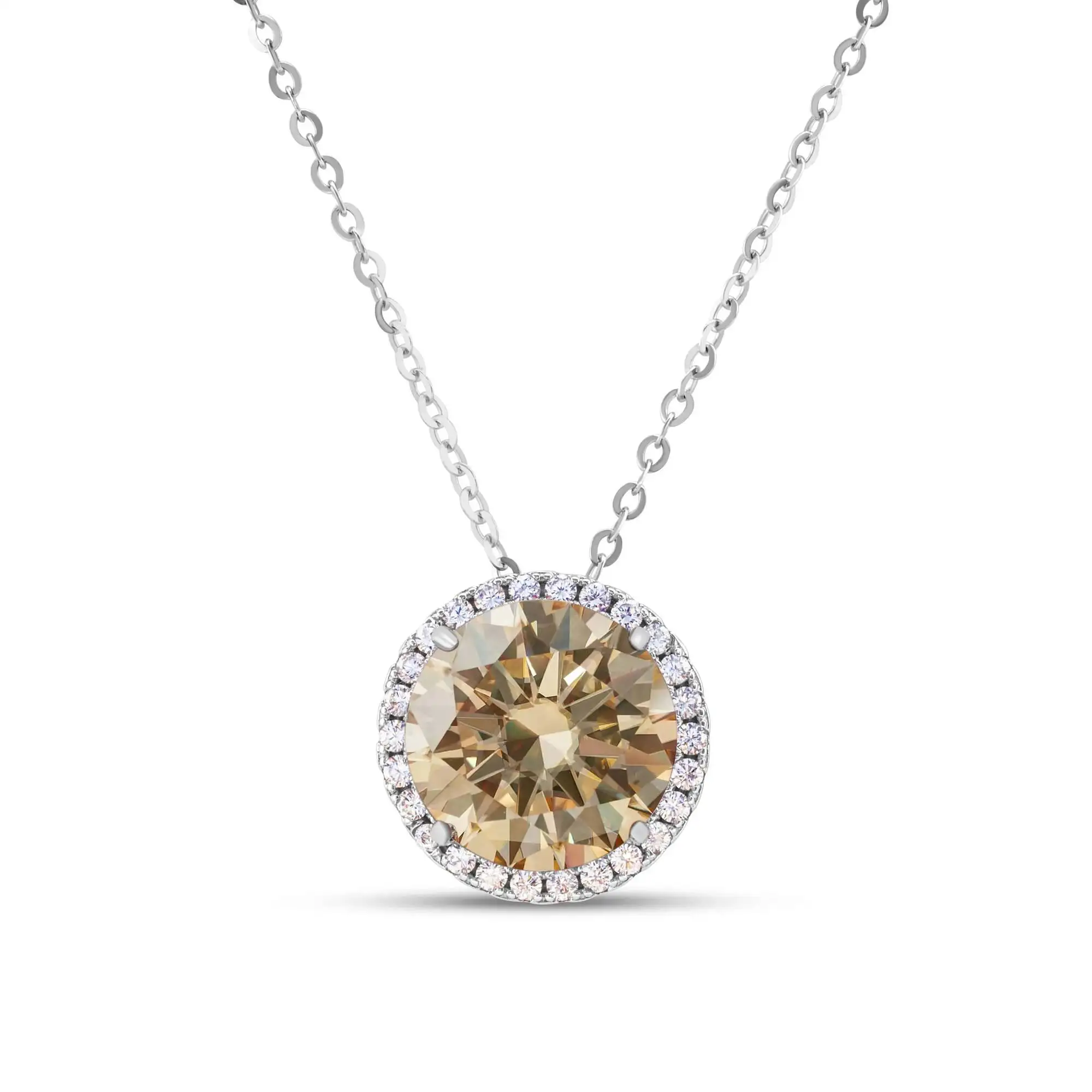 5 Karat geschliffener D Moissanit Diamant-Anhänger Halskette, runde Fassung, 925er Sterlingsilber Schlüsselbeinkette für Damen – Detail 3