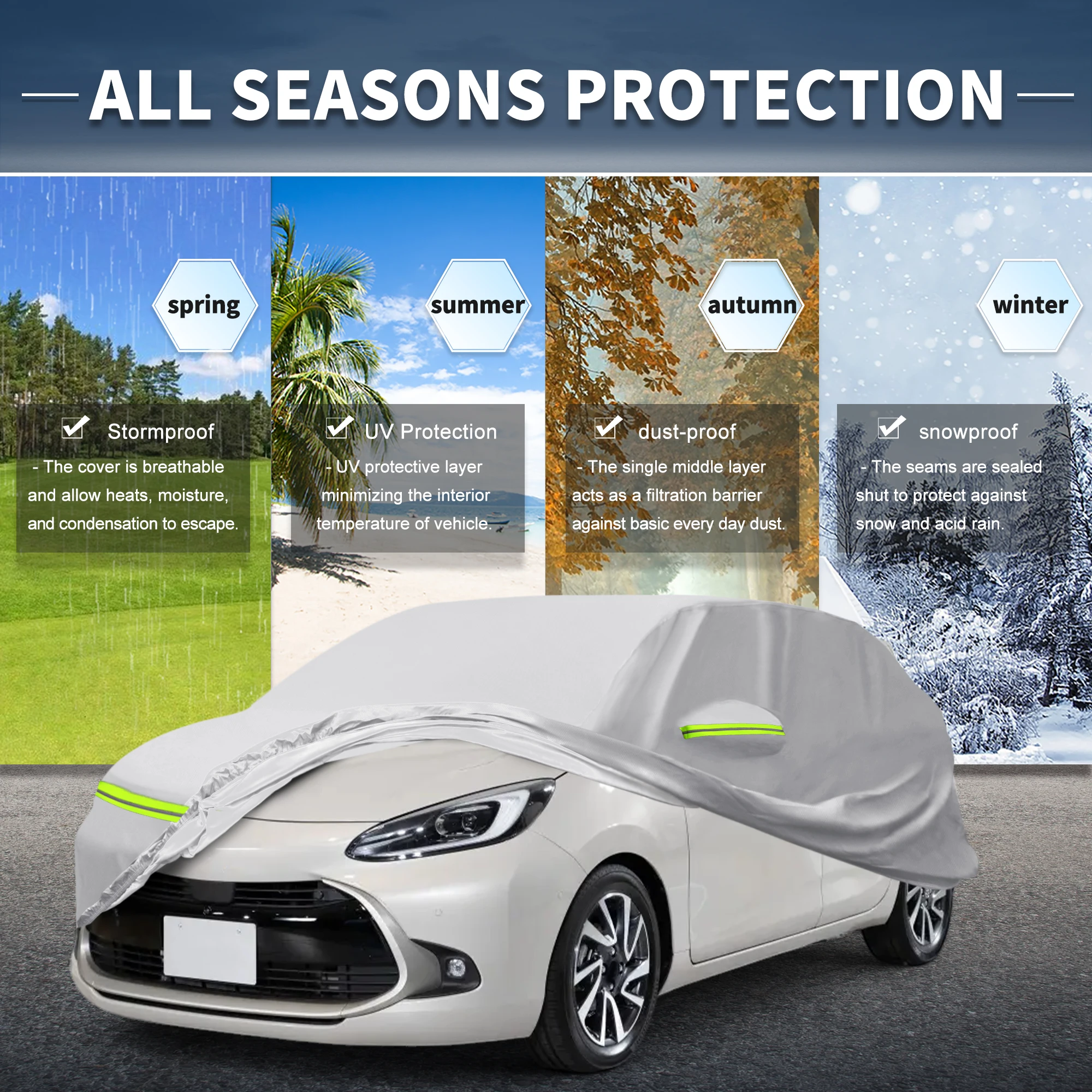 X Autohaux Car Cover for Toyota Aqua Aluminum Film Cotton Outdoor Full Car Cover All Weather Waterproof Windproof Sun Protection