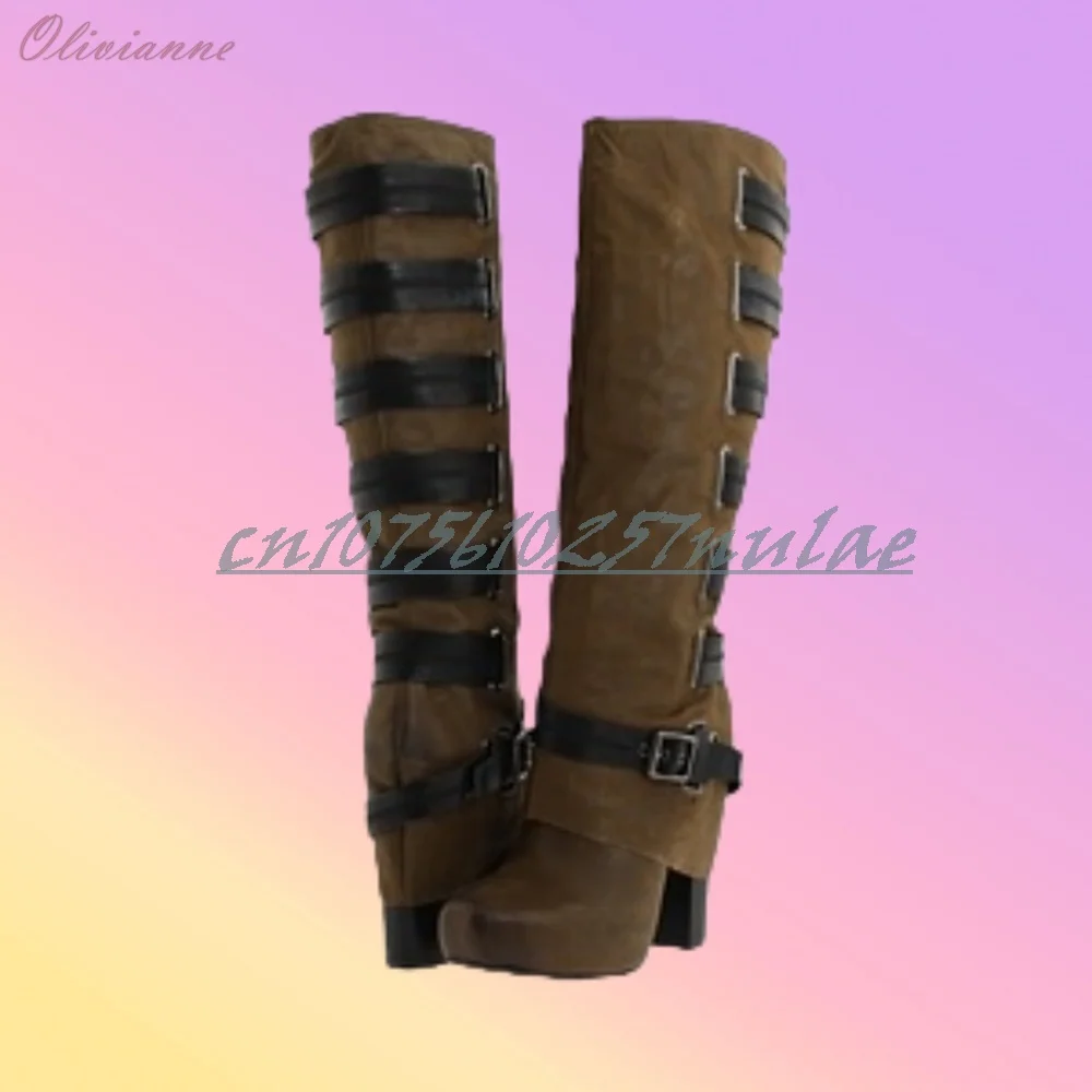 أحزمة جانبية حزام ريترو ستايل منتصف العجل الأحذية كعب عالي مكتنز سيدة جلدية موضة الحفلات مثير أحذية النساء Zapatos Para Mujere #4