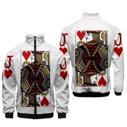 Playing Cards Poker K A Print 3d Stand Collar Hoodies Men Women Zipper Hoodie Casual Long Sleeve Jacket King Queen Coat Clothes