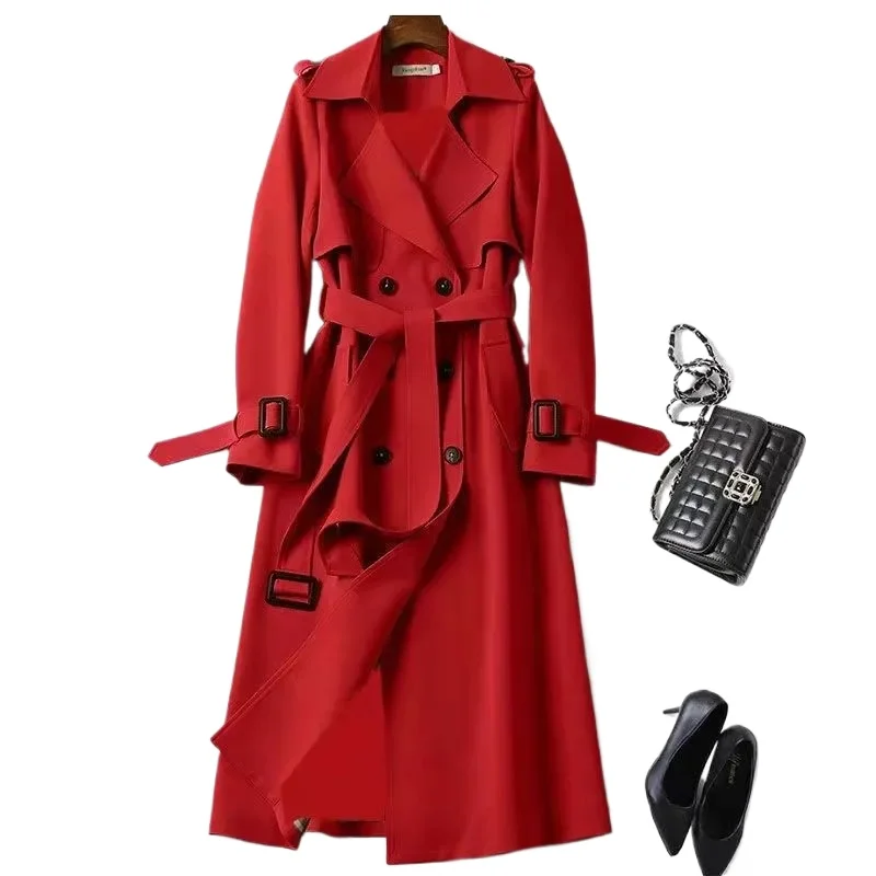 Windbreaker Women's Mid Length 2025 Spring New Korean Plus size British Coat Over The Knee Trench Coat For Female Coats