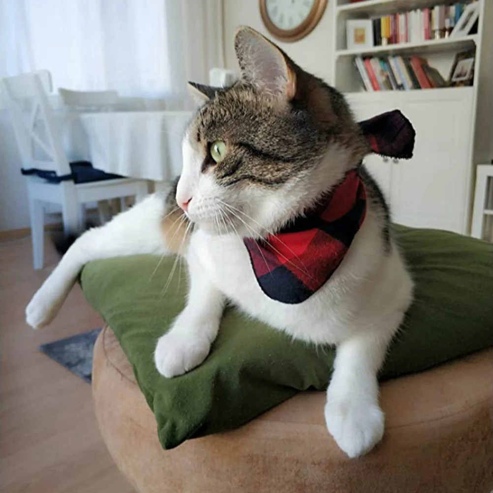 

2 pcs Dog Bib Cotton Pet Bib For Small Dogs Triangle Collar Red Black Grid Print Christmas Pet Collar Decor For Birthday Party