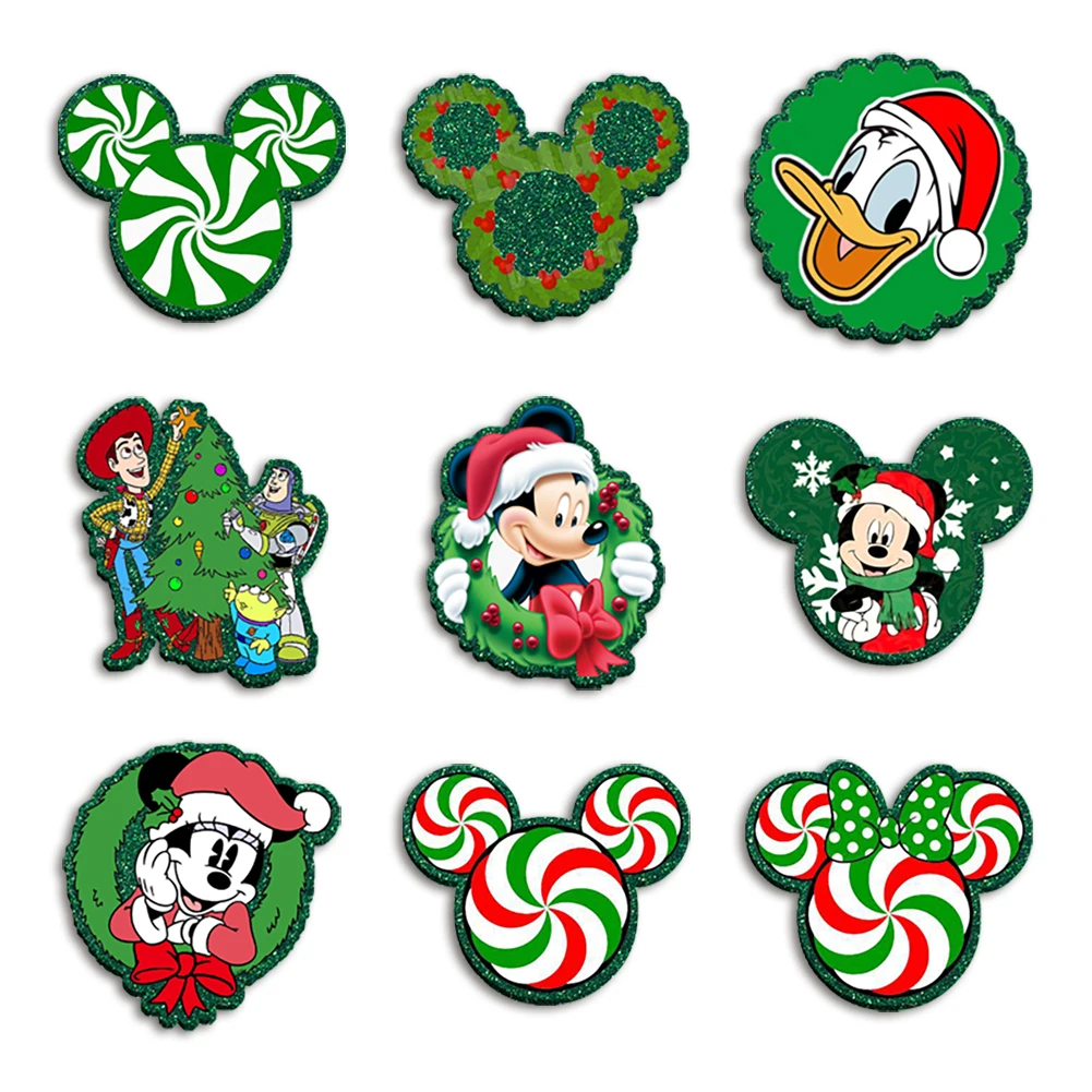 

Christmas Disney Green Glitter Resin Planar Acrylic Flatback For Girls DIY Phone Case Hair Bow Craft Keychains Accessories
