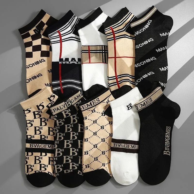 

10 pairs of socks, men's letters, light luxury, summer thin, trendy, versatile, short, shallow mouth men's and women's boat sock