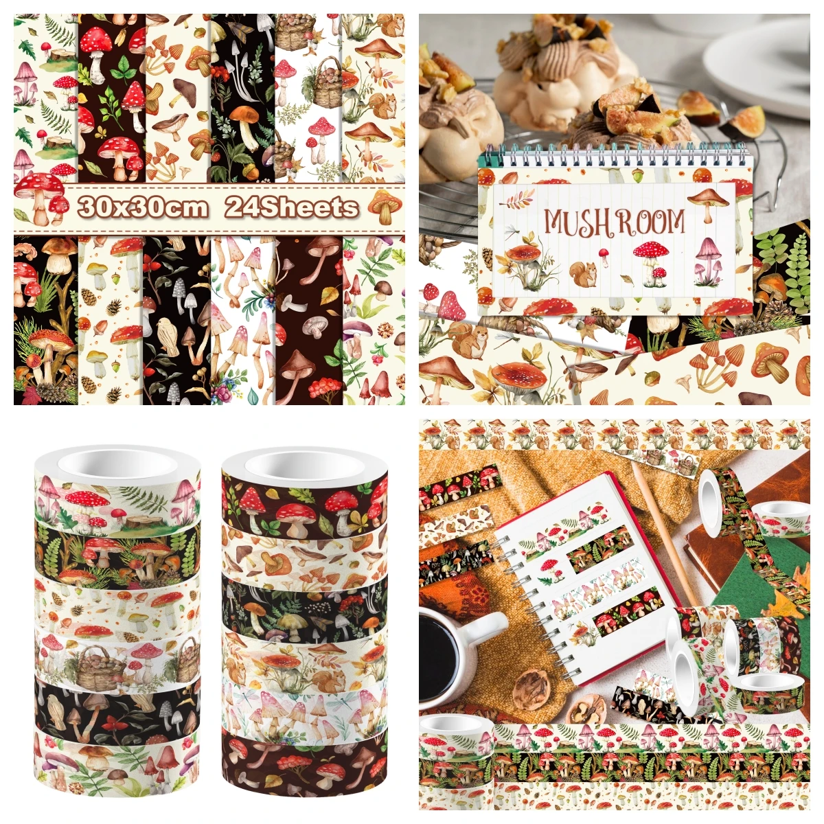 Vintage Waldblume Pilz Pflanze DIY Scrapbooking Dekoratives Material Hintergrundpapier und Washi Tapes Junk Journal Supplies