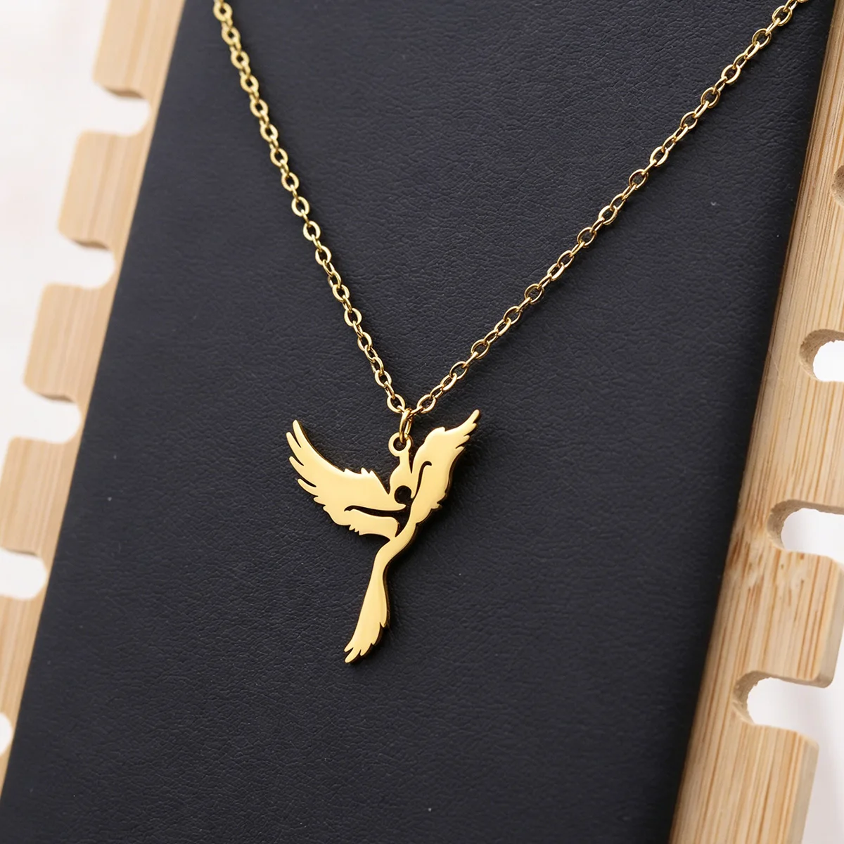QIAMNI Mythical Phoenix Pendant Necklace Powerful Totem Birds Animals Protection Amulet Stainless Steel Chain Choker Jewelry