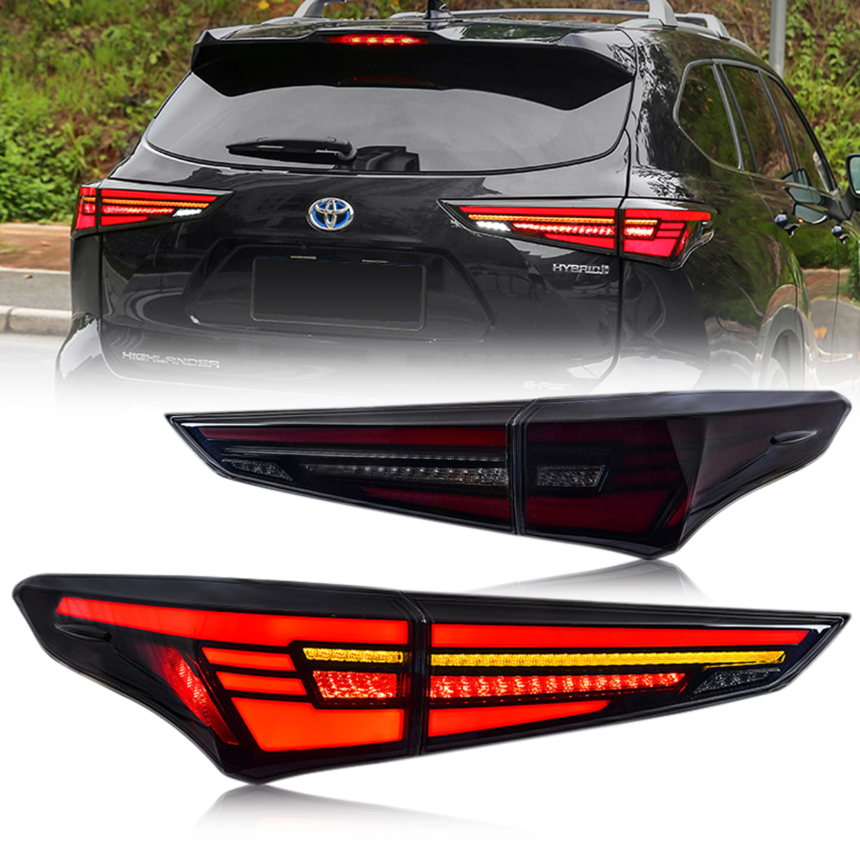 LED Tail Lights for Toyota Highlander 2019 2020 2021 2022 Black Sequential Indicator Start Up Animation Rear Lamps