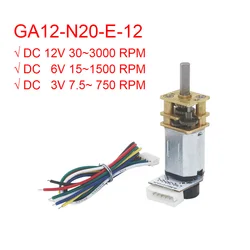 GA12 N20 Encoder DC 12V (6V 5V 3V) Mini Micro Metal Gear DC Motor with Gearwheel High Torque 30-4000RPM 7PPR Hall Sensor Encoder