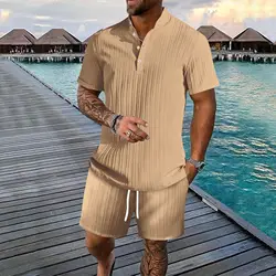 2024 New Summer Fashion casual Hawaii beach short sleeve suit Men's sports short sleeve POLO Shirt loose T-shirt