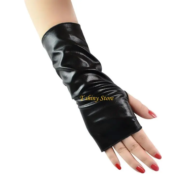 

N58F Стильные перчатки Короткие перчатки без пальцев Глянцевые кожаные перчатки Перчатки в стиле панк на каждый день ко Дню