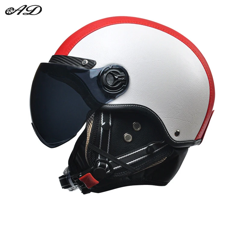 Motorcycle Helmets for Man Leather Retro Half Cruise Helmet Prince Motorbike Helmet Harley Vintage Moto Cycling Safety Cap