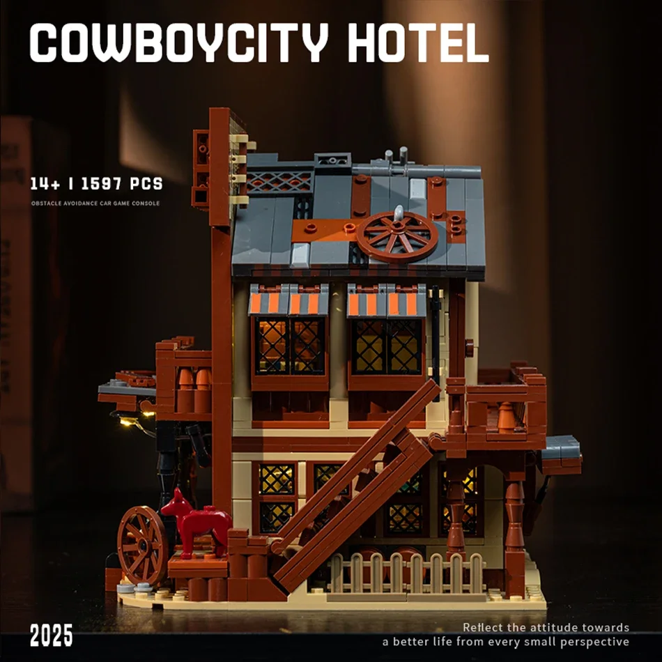 Western Cowboy City Hotel Truck Street View Building Blocks Set - MOC West Town Architecture Assembly Bricks Toy for Kids Gifts