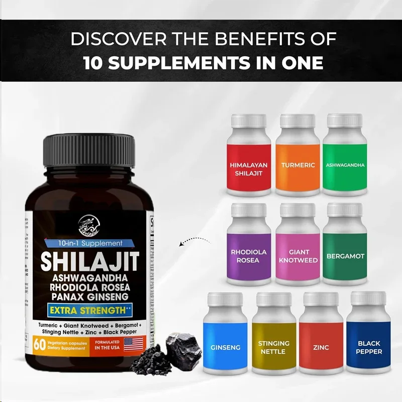 Shilajit Pure Himalaya 18000 milligrams,60 men\'s capsules containing South African drunken eggplant,Rhodiola, ginseng,and nettle