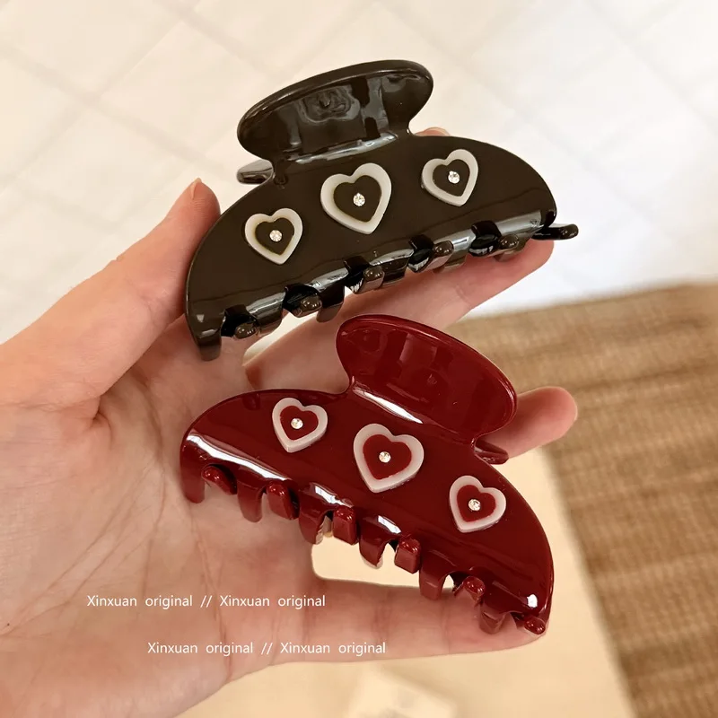 korea luxury acetate hair claw clip for women red Medium hairclip girls cute heart hair claw black clawclip hairpin accessories