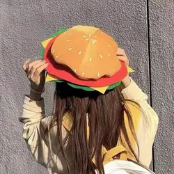 Adults Hamburger Hat Cute Funny Realistic Cozy Stretchy Costume Accessories Soft Men Women Fast Food Hamburger Cap For Gift