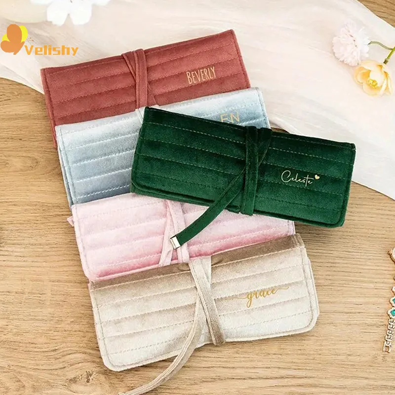 حقيبة مجوهرات مخملية، حقيبة تخزين أقراط باللون الأخضر الداكن، حقيبة تخزين مجوهرات مدمجة كهدية لعرض المنزل