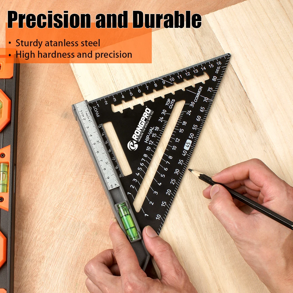 Rongpro Multi-function Square Belt Horizontal Woodworking 7in Triangle Ruler Drafting Tool Diy Carpentry Depth Measurement