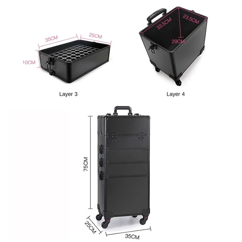 Professional Makeup Cosmetic Case Artist Large Capacity Heighten Multilayer Nail Tattoo Beauty Trolley Suitcase Toolbox