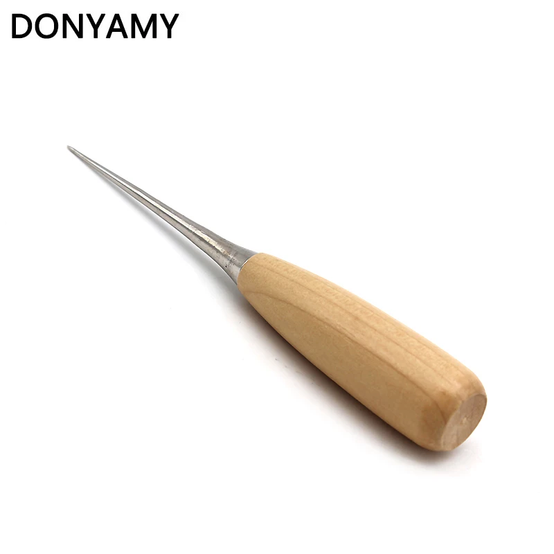 DONYAMY 1pc Professional Leather Wood Handle Awl Tools For Leathercraft Stitching Sewing