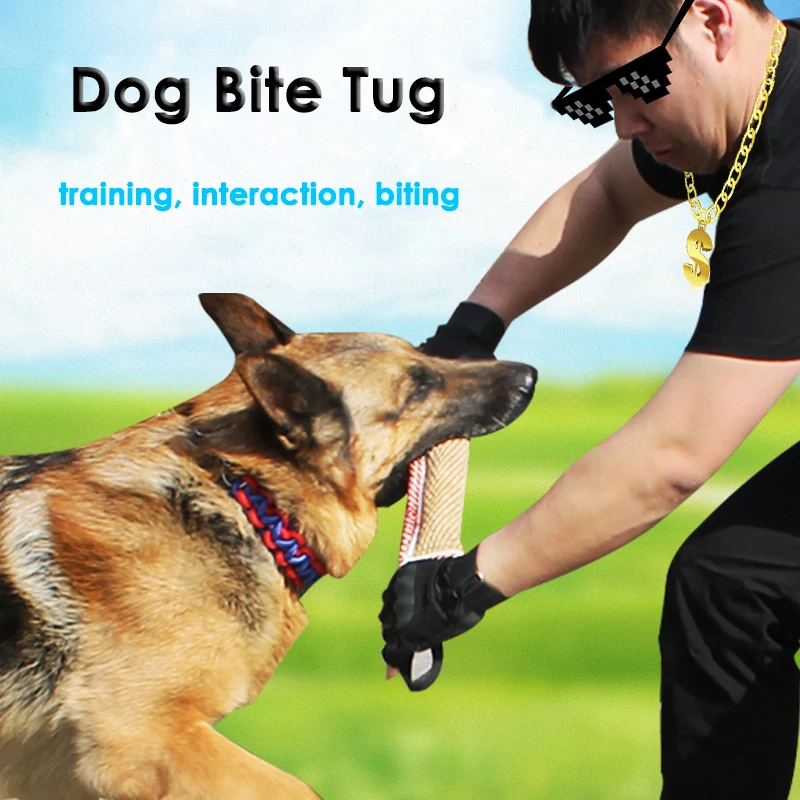 Durable Dog Training Tug Toy Bite Pillow Jute Bite Toy Sleeve with 2Rope Handles Large Dog Training Interactive Play Chewing Toy