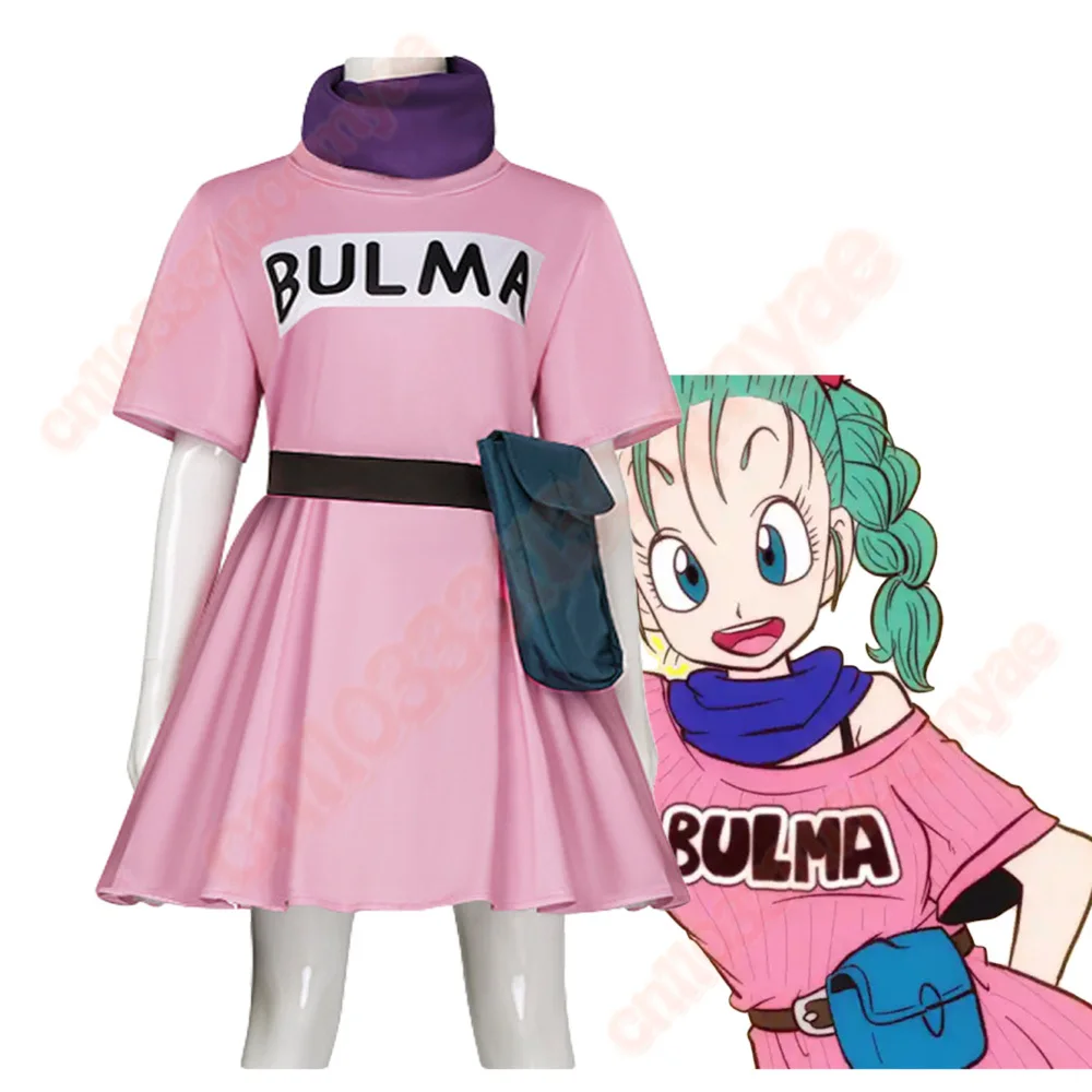 

Anime Bulma Cosplay Costume Pink Dress Uniform Kawaii Girls Full Set Outfits Halloween Carnival Masquerade Party for Women