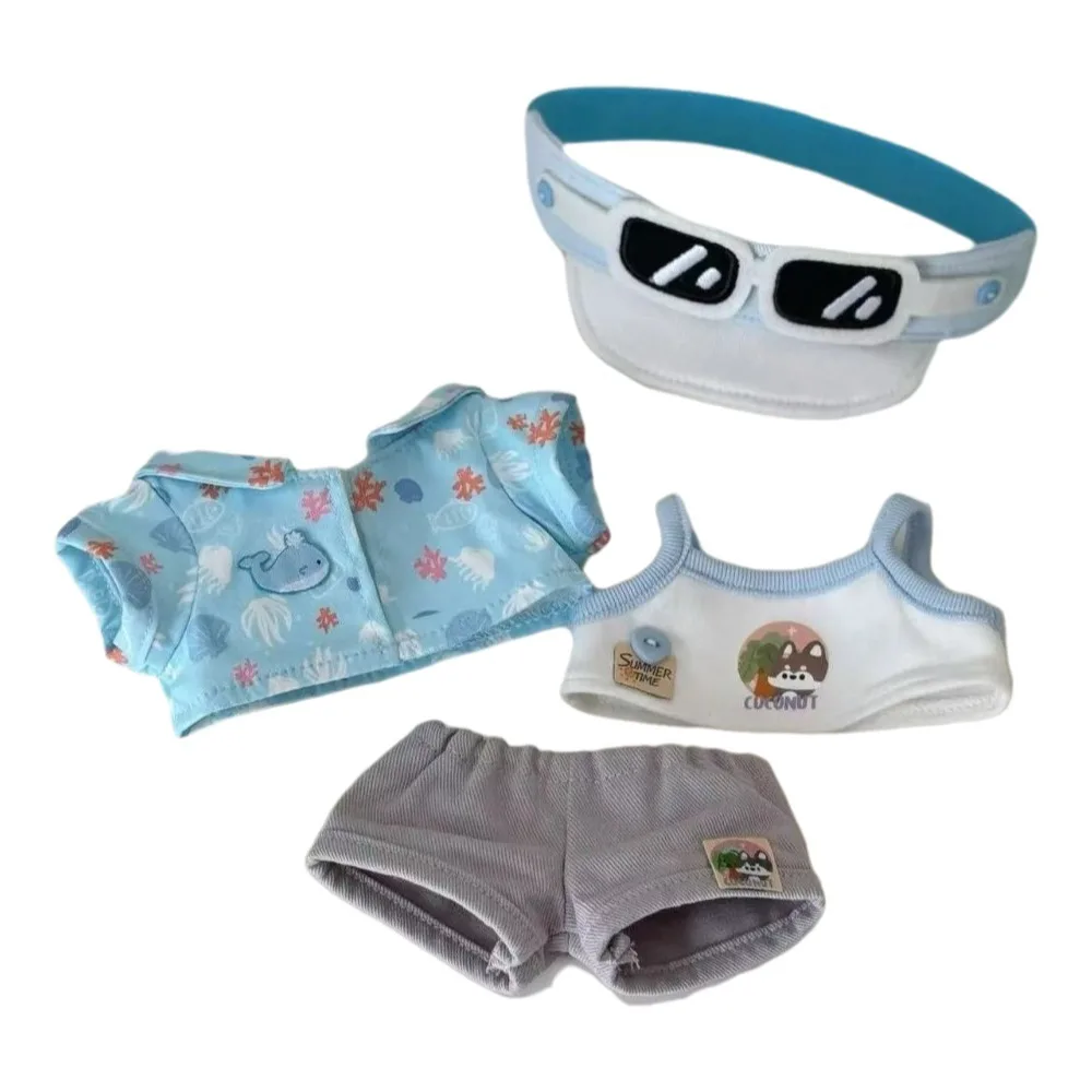 4pcs Pretty 20cm Cotton Doll Clothes Children's Toys Vacation Style Doll Clothing Set Cute Replacement Costume Shirt Shorts Set